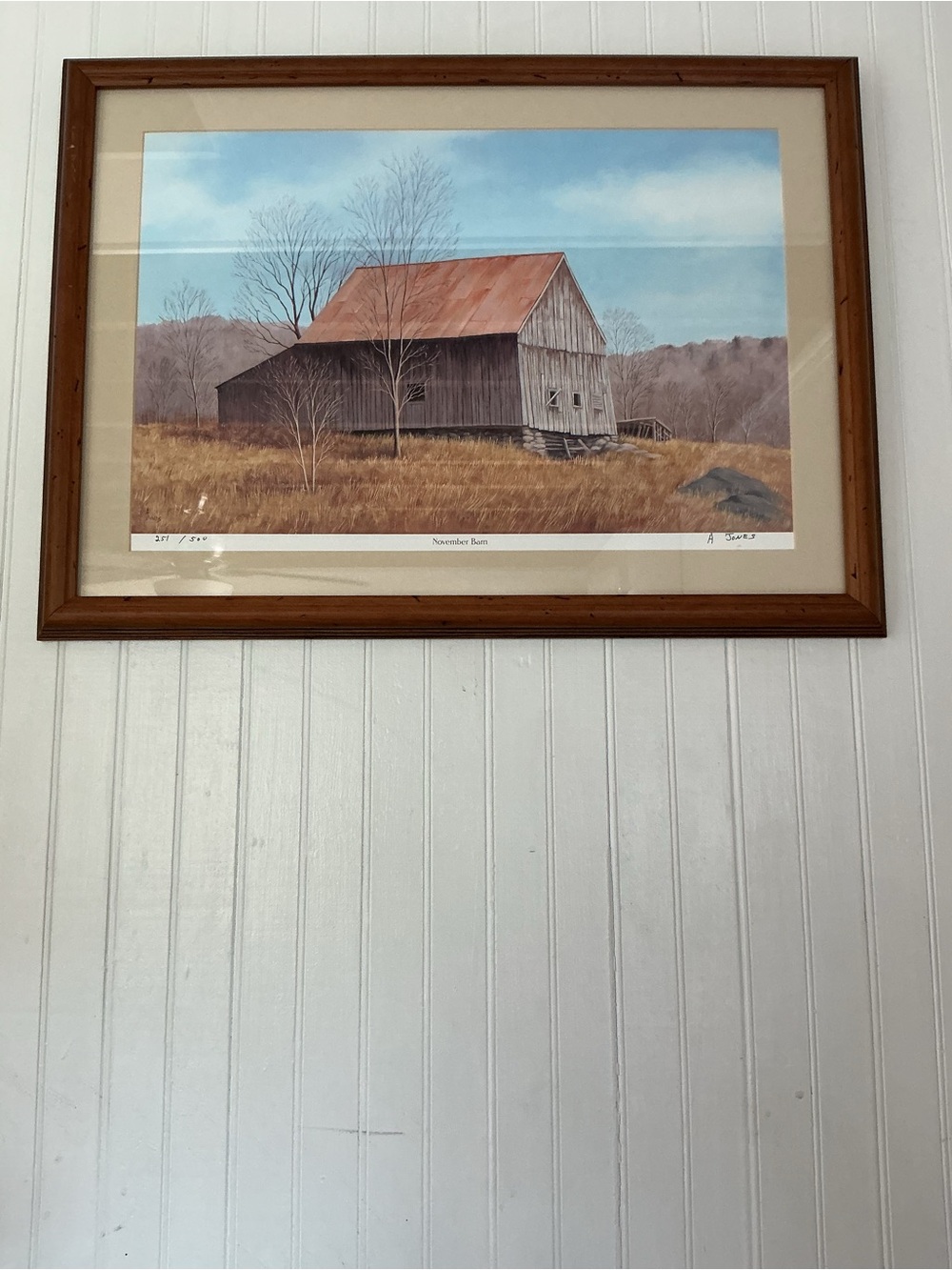 Framed Barn Landscape Print with Rust Roof